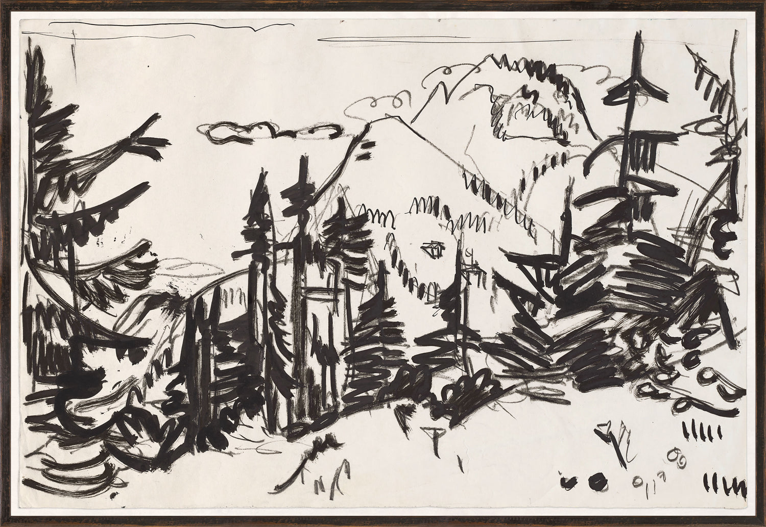 Mountain Landscape with Fir Trees C. 1900 - Large