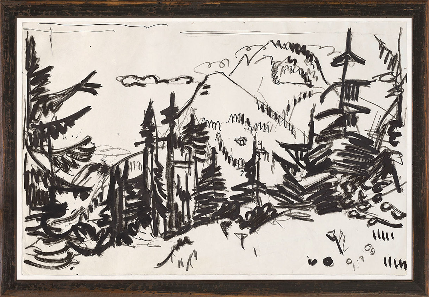 Mountain Landscape with Fir Trees C. 1900 - Small