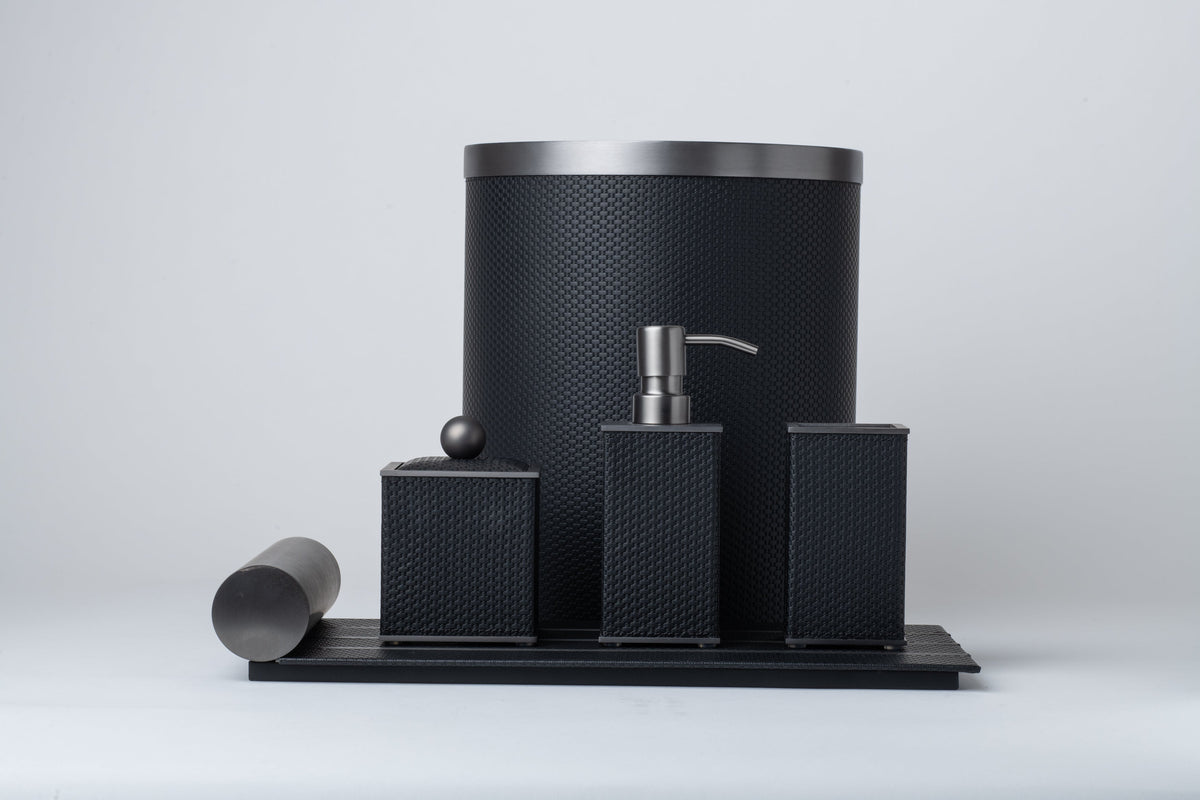 Onyx Weave Bathroom Accessory Set - Brushed Black