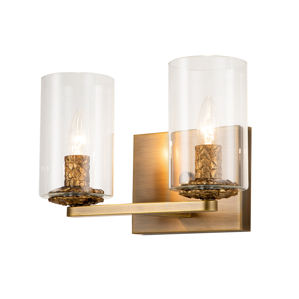 Bolivar 2 Light Vanity Light in Antique Brass