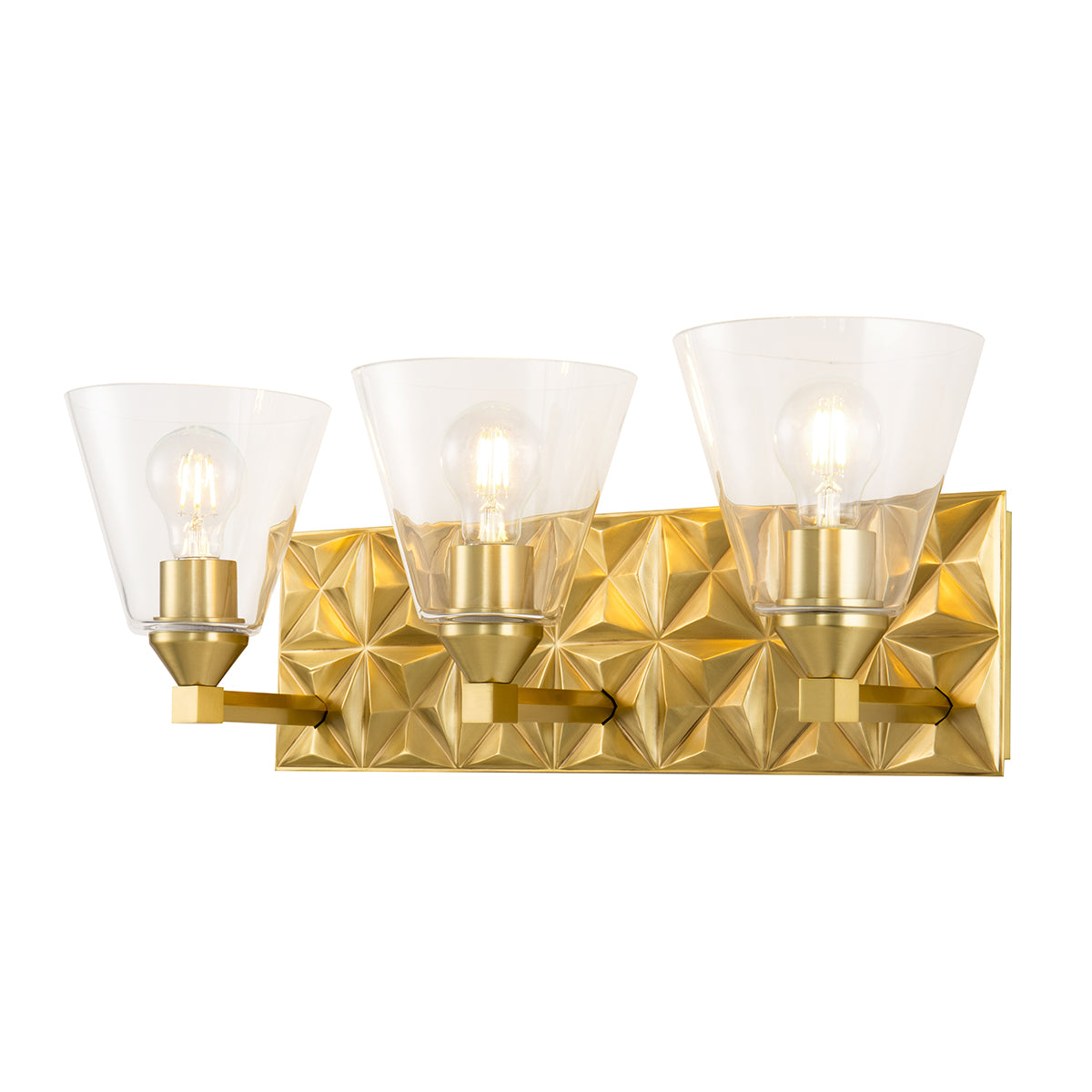 Alpha 3 Light Vanity With Glass in Aged Gold Brass