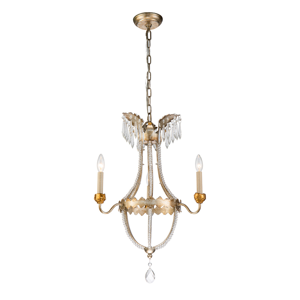 Louis 3 Light Gold and Silver Empire Chandelier