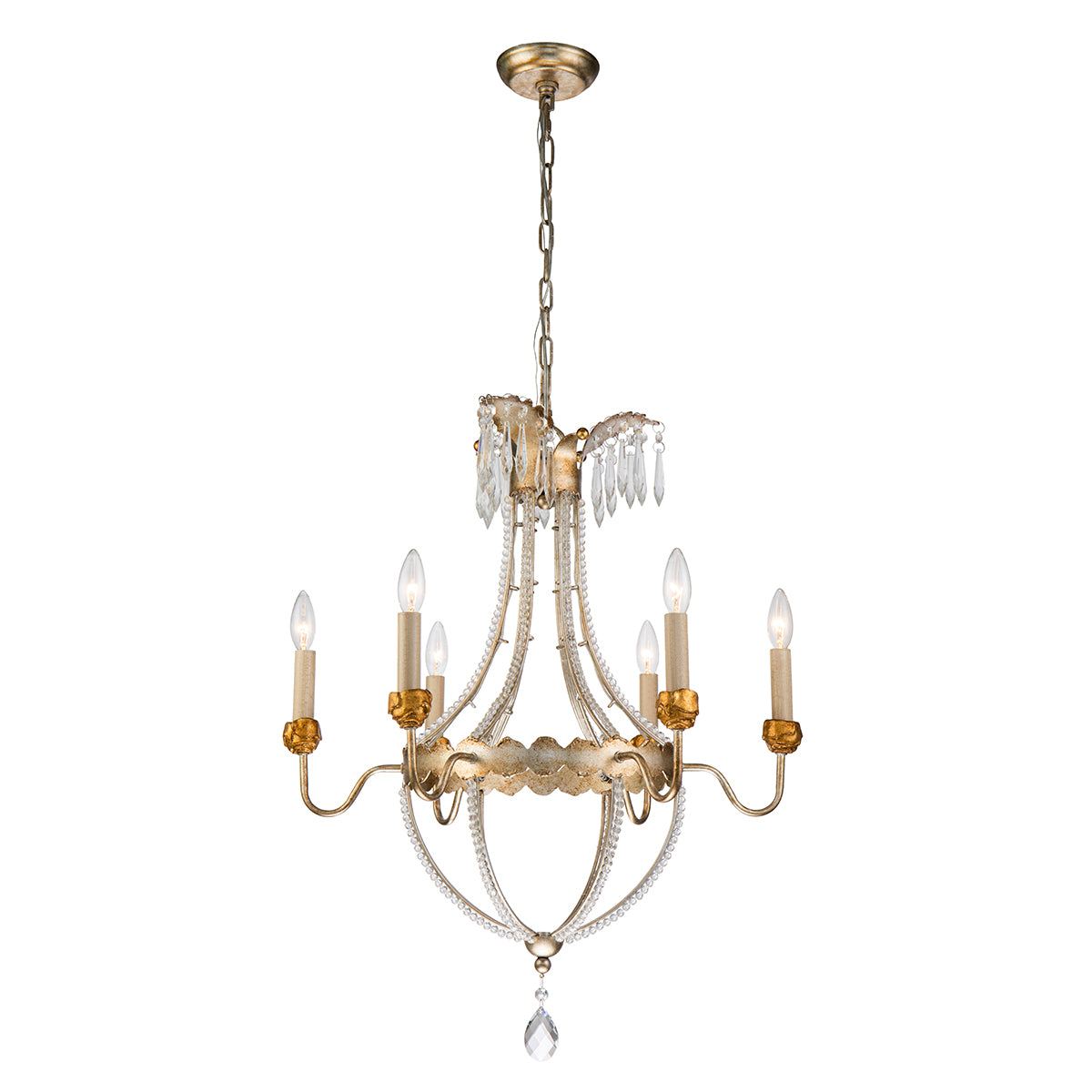 Louis 6 Light Gold and Silver Empire Chandelier