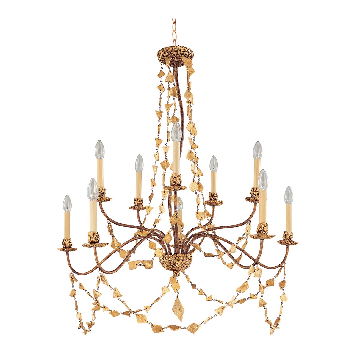Mosaic 10 Antiqued 2-Tier Gold Chandelier