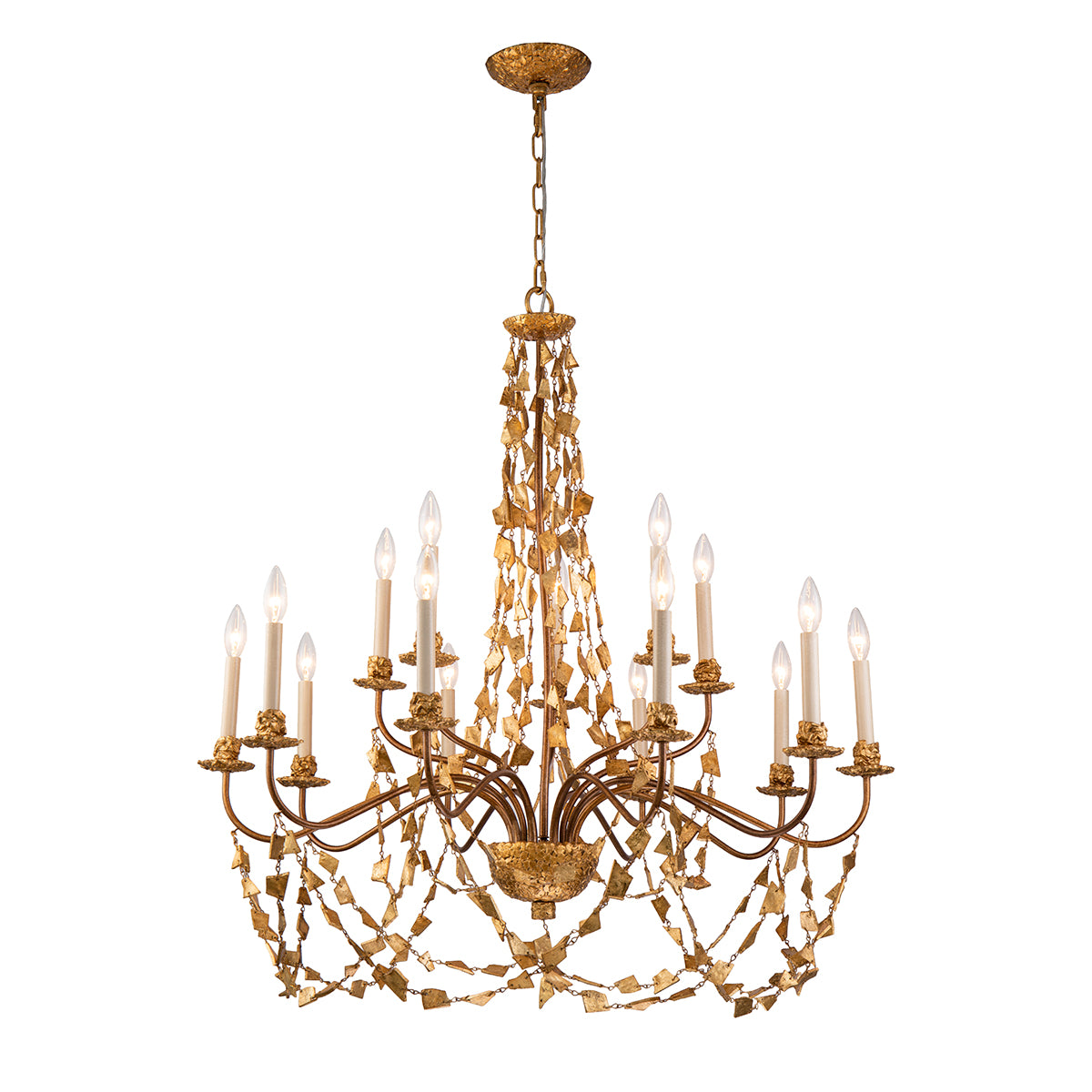 Mosaic 15 Extra Large Antiqued Gold Chandelier